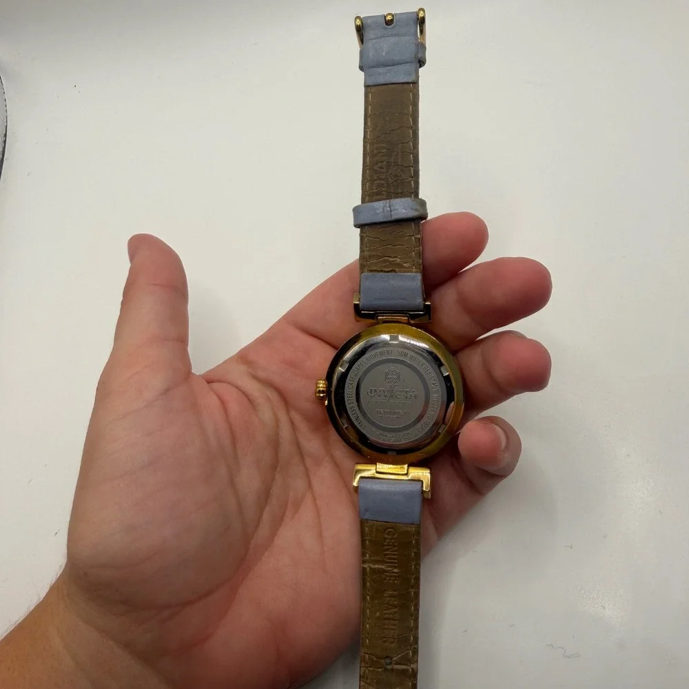 Invicta Wildflower 15543 Gold Tone Crystal Bezel Purple Leather Watch Womens